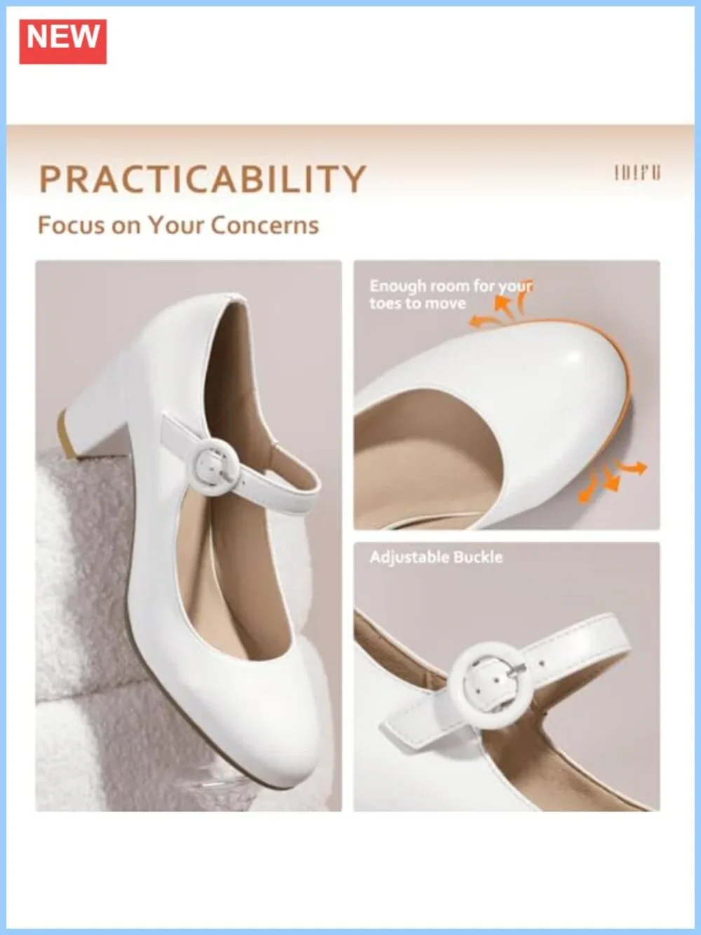 Women's Mary Jane Dress Shoes Low Block Heel Closed Round Toe Buckle